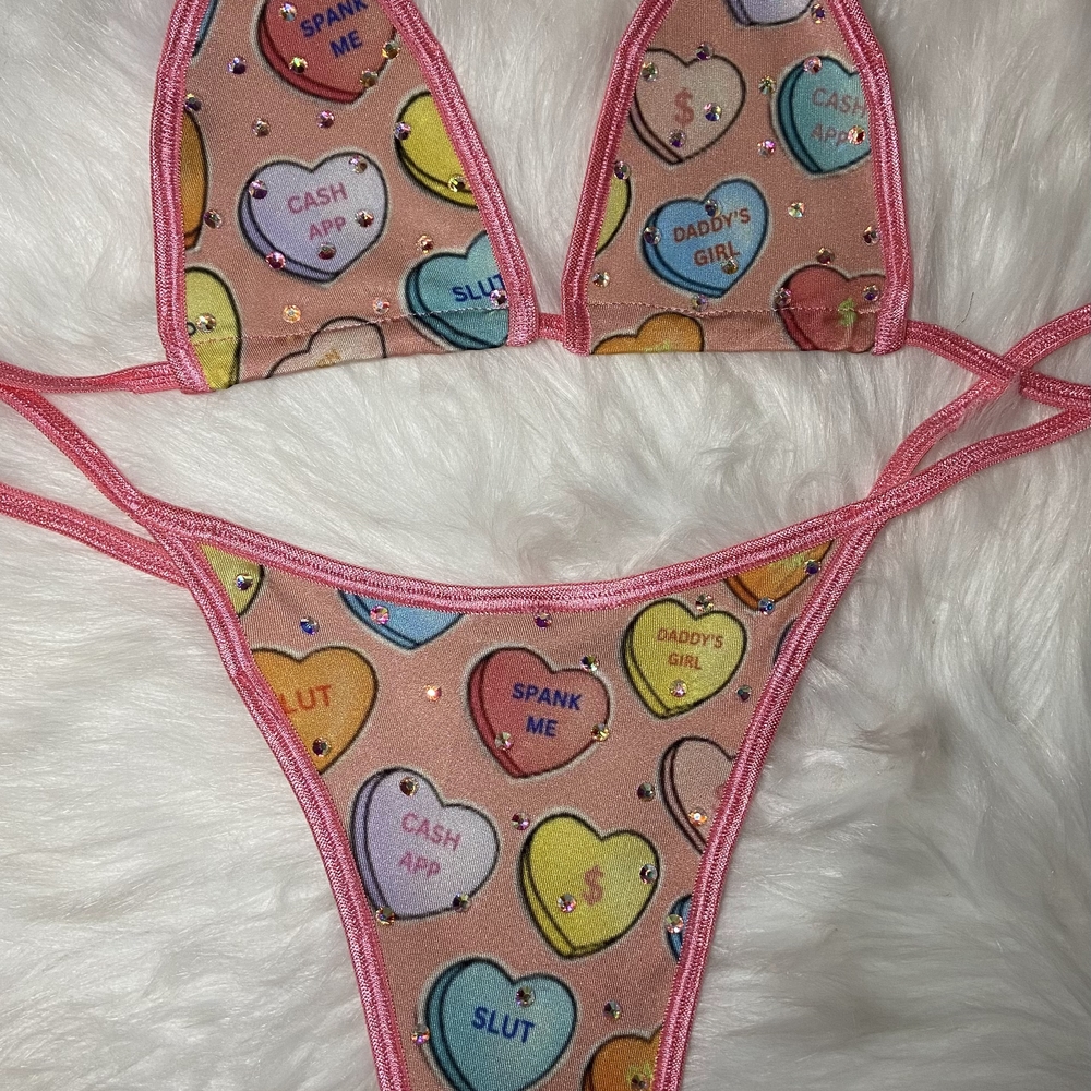 Heart Print Pink Bikini Set